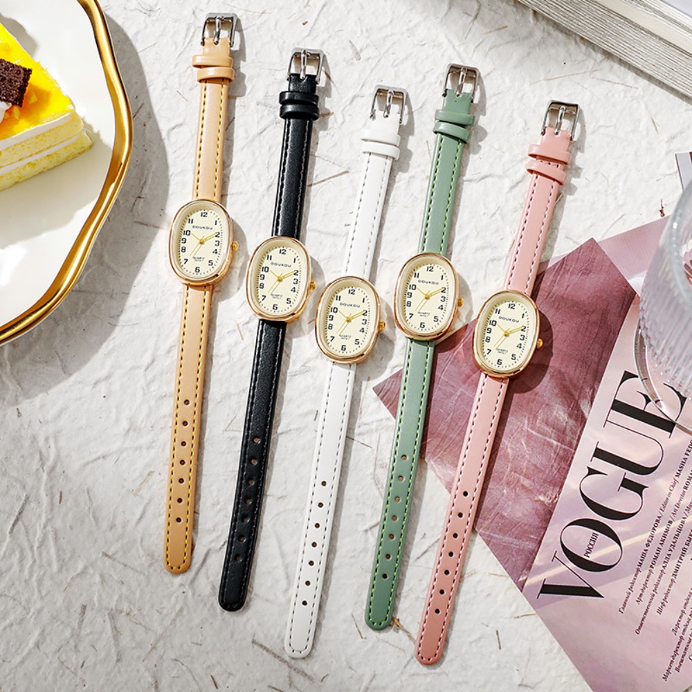 Luxury Watch With Leather Strap - Lüks Oval Kadran Kadın Saatler Moda