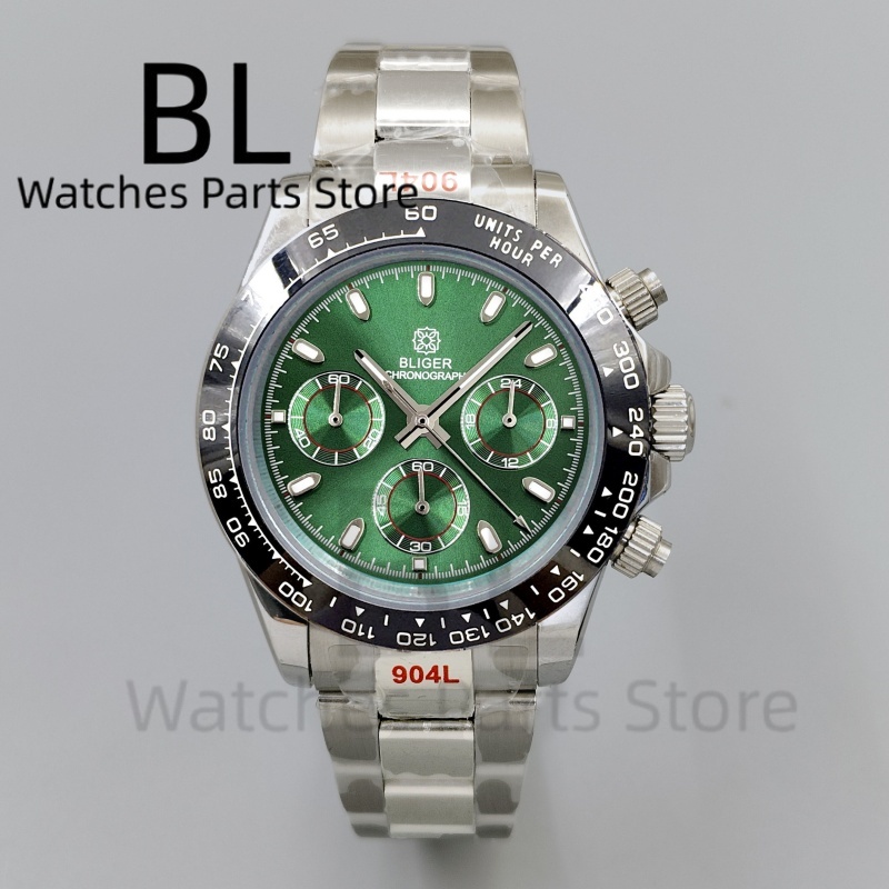 Luxury Watch With Green Dial - BLIGER 39mm Lüks Yeşil Kadran Kronograf