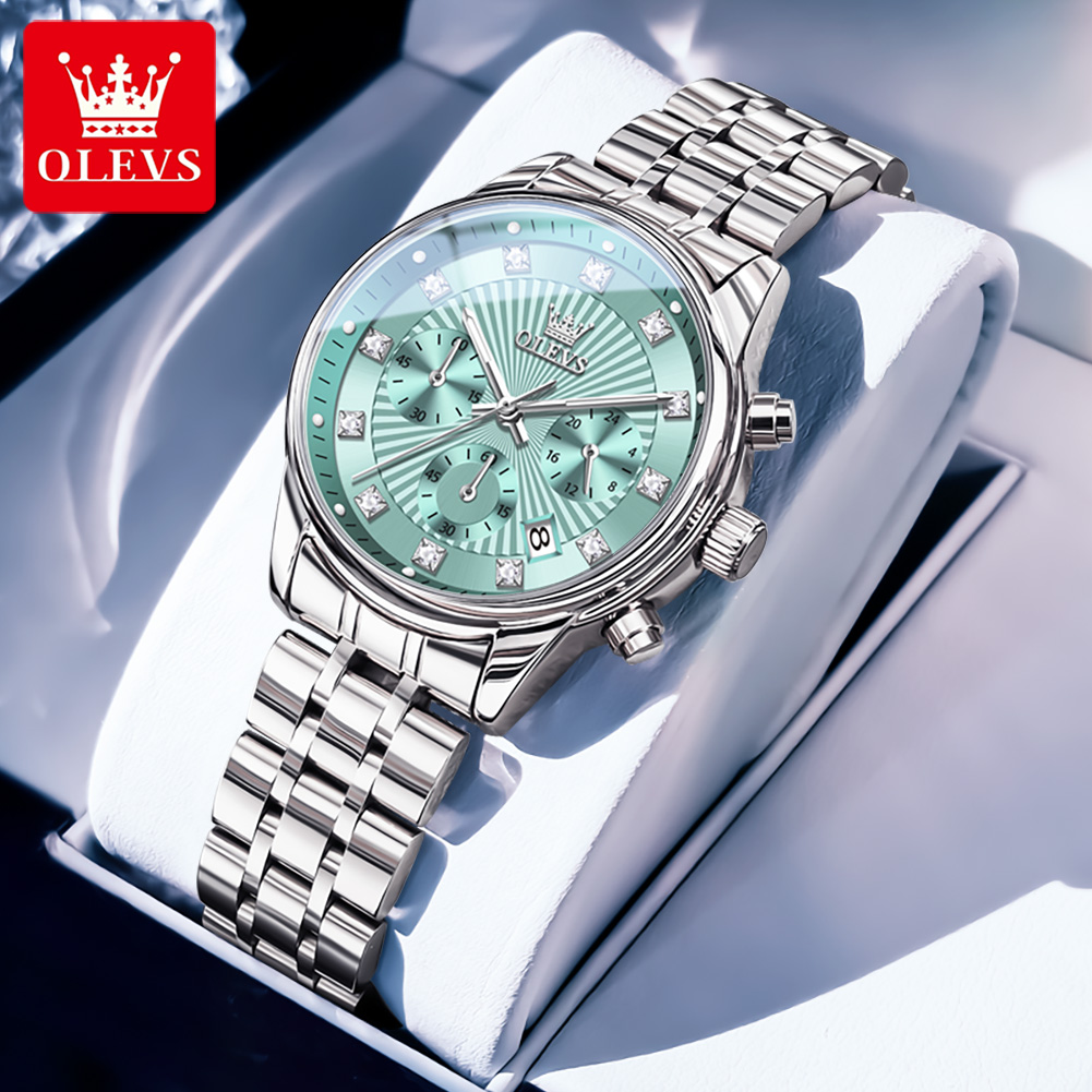 Luxury Watch With Green Dial - OLEVS Bayan Saatler Moda Bayanlar Kuvars
