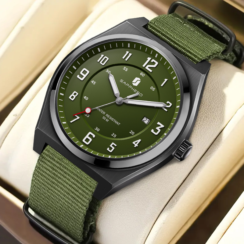Luxury Watch With Green Dial - SAPPHERO erkek spor Quartz saat askeri