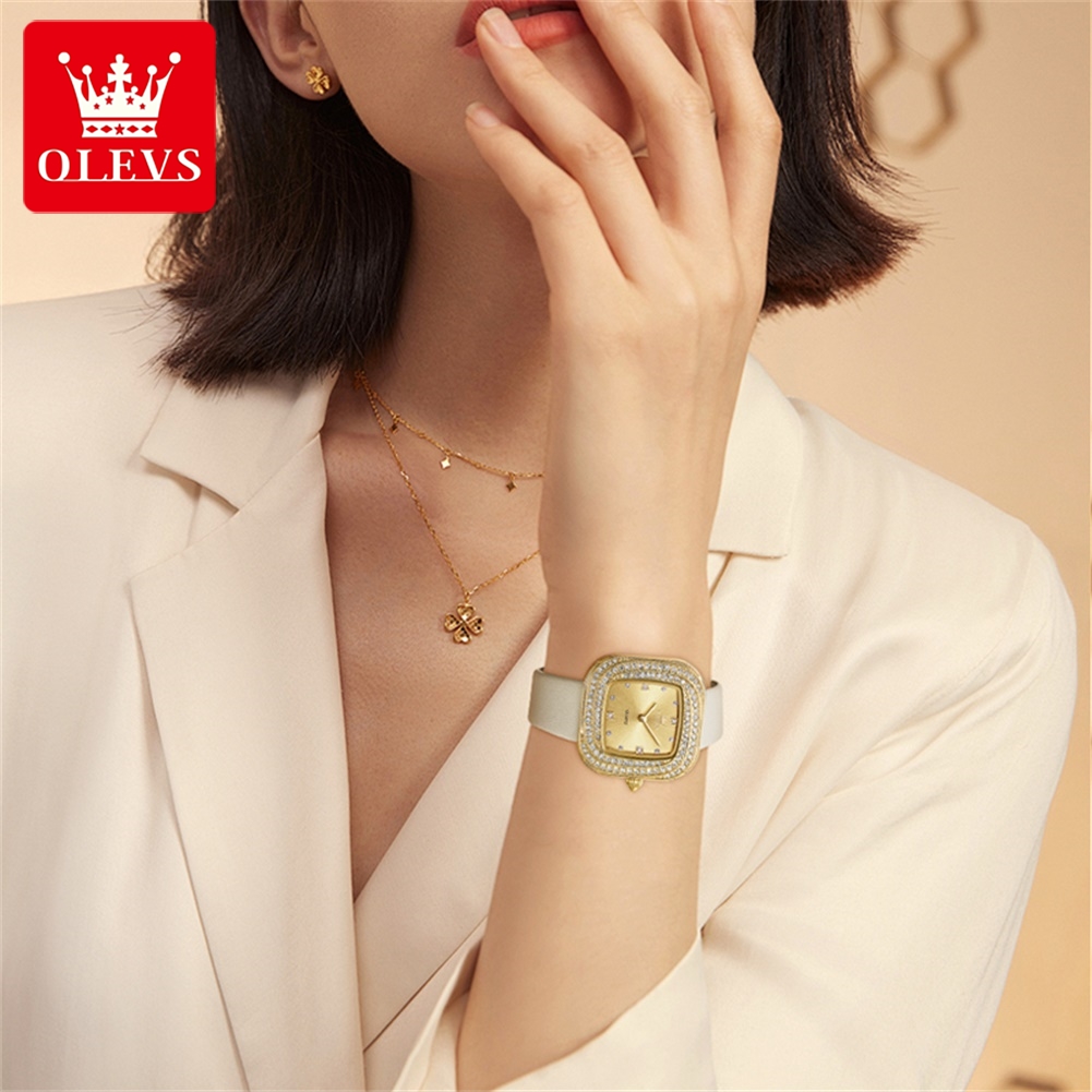 OLEVS Moda Bayan Kare Kuvars S - Luxury Watch With Leather Strap incelemesi ve fiyatı