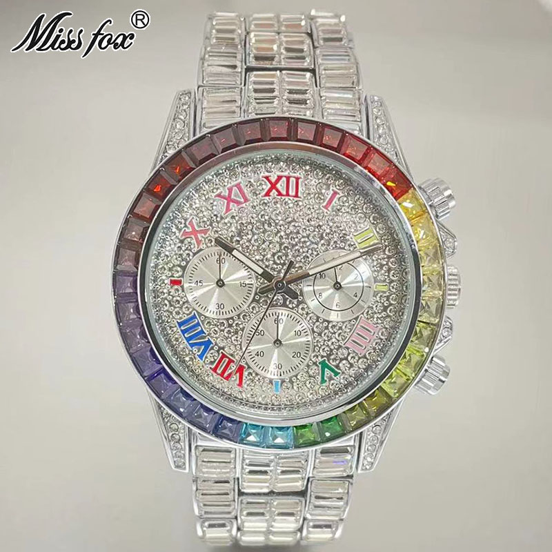 MISSFOX lüks buzlu erkekler iç - Luxury Watch Maker incelemesi ve fiyatı