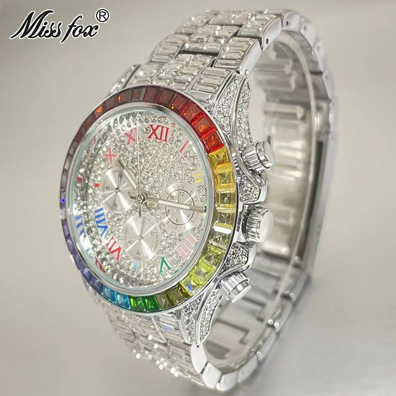 MISSFOX lüks buzlu erkekler iç - Luxury Watch Maker incelemesi ve fiyatı