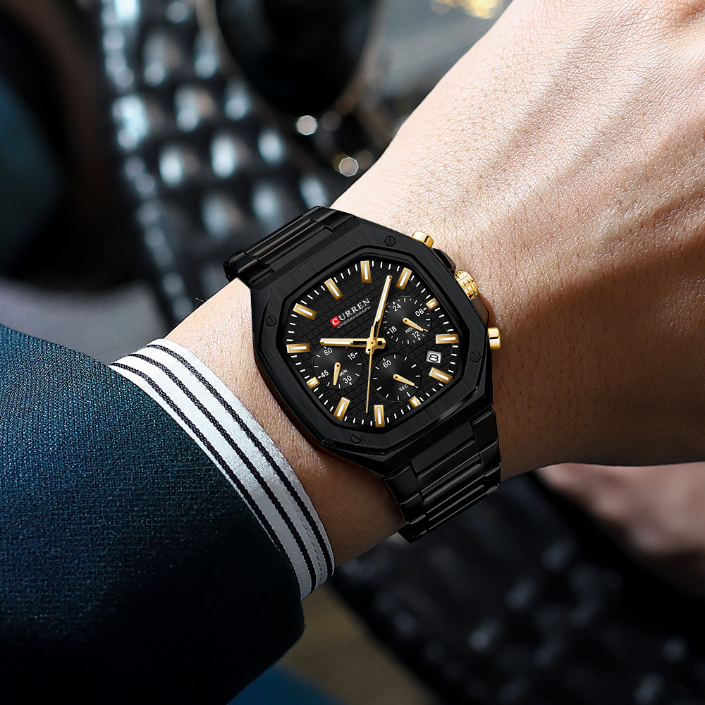 CURREN Lüks Kare Chrono İzle E - Luxury Watch Men incelemesi ve fiyatı