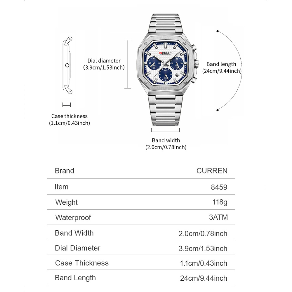 CURREN Lüks Kare Chrono İzle E - Luxury Watch Men incelemesi ve fiyatı